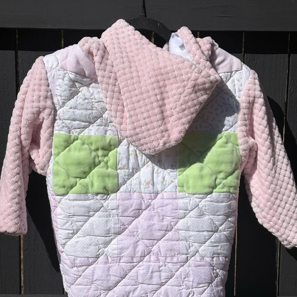 Upcycled Quilted Pink and Green Hoodie - Picture 7 of 8